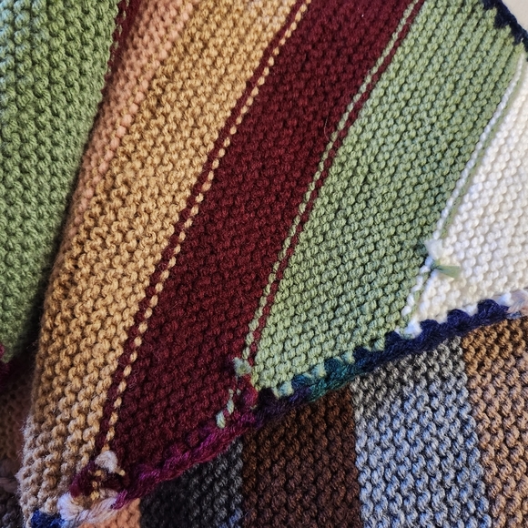 Handmade colorful striped shawl wrap tie back garter crochet trim - Picture 5 of 6